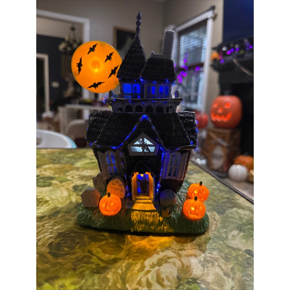 Avon Glowing Fiber Optic Haunted House Halloween Decor Light Up Mansion Boxed